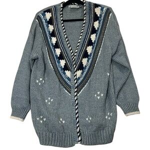 BACKROAD BLUES Vintage Hand Knitted Chunky Knit Button Front Cardigan